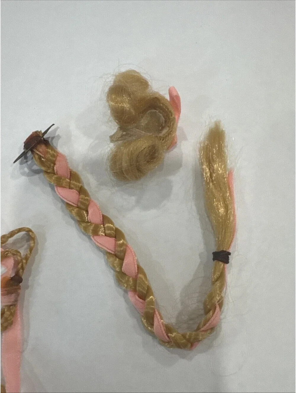 Vintage Barbie Hair Fair Long Blonde Braid with Pink Ribbon and Barrette Clip!